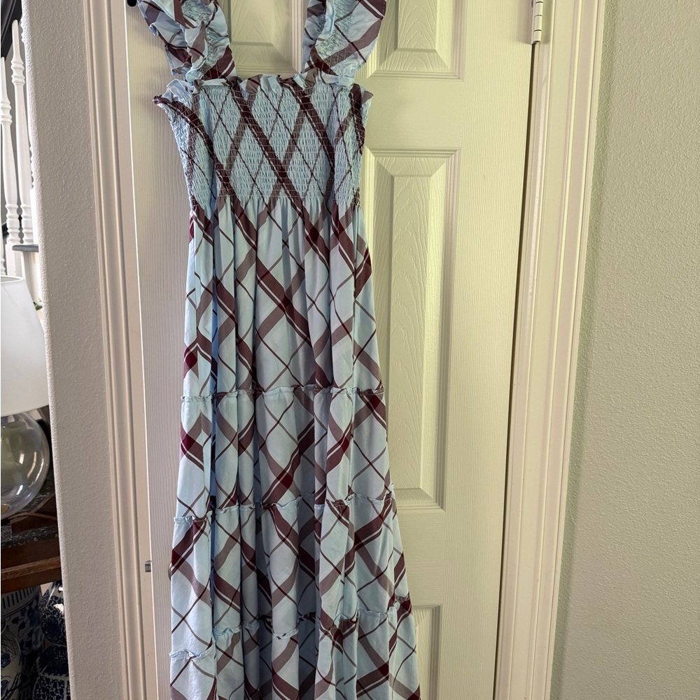 Hill House Blue and Burgundy Geometric Dress